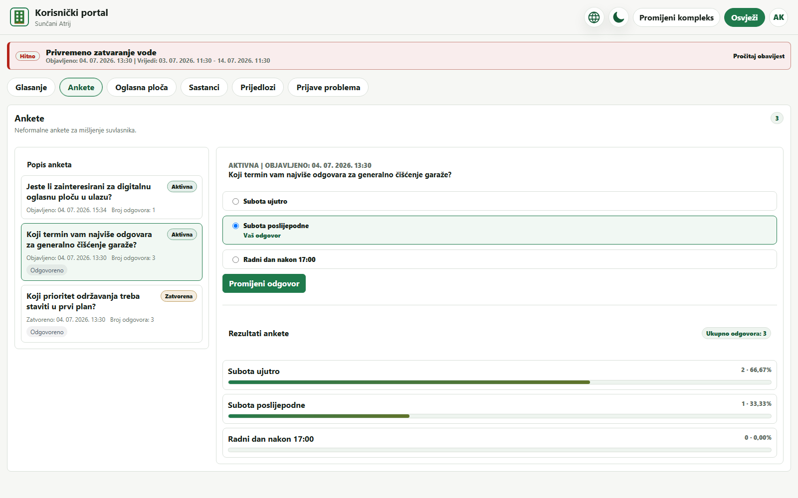 Polls and suggestions in the eZgrada portal