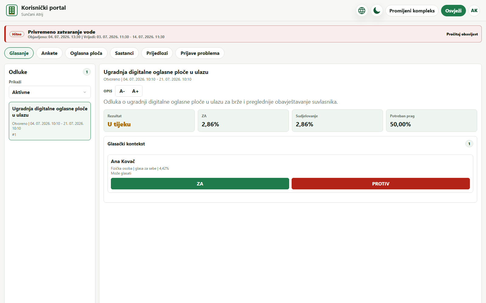 Voting on a decision in the eZgrada portal